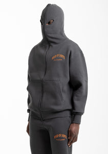 LIMITED full zip logo balaclava hoodie, slate grey
